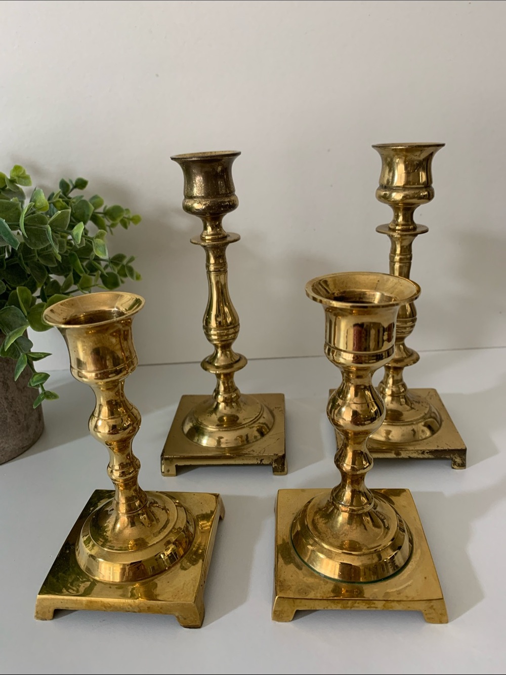 Vintage Brass Candlestick Holders  2 Sets Polished Gold Finish